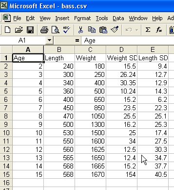 bass data in Excel